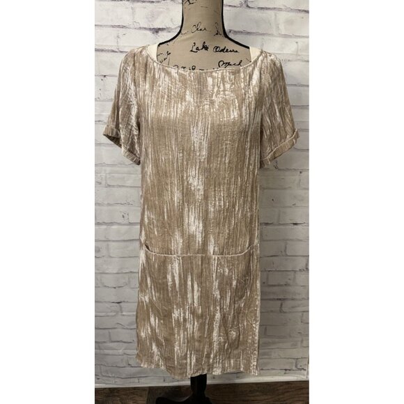 Floreat Anthropologie Crushed Velvet Sheath Dress Size XS Beige Pockets Party - Picture 1 of 11